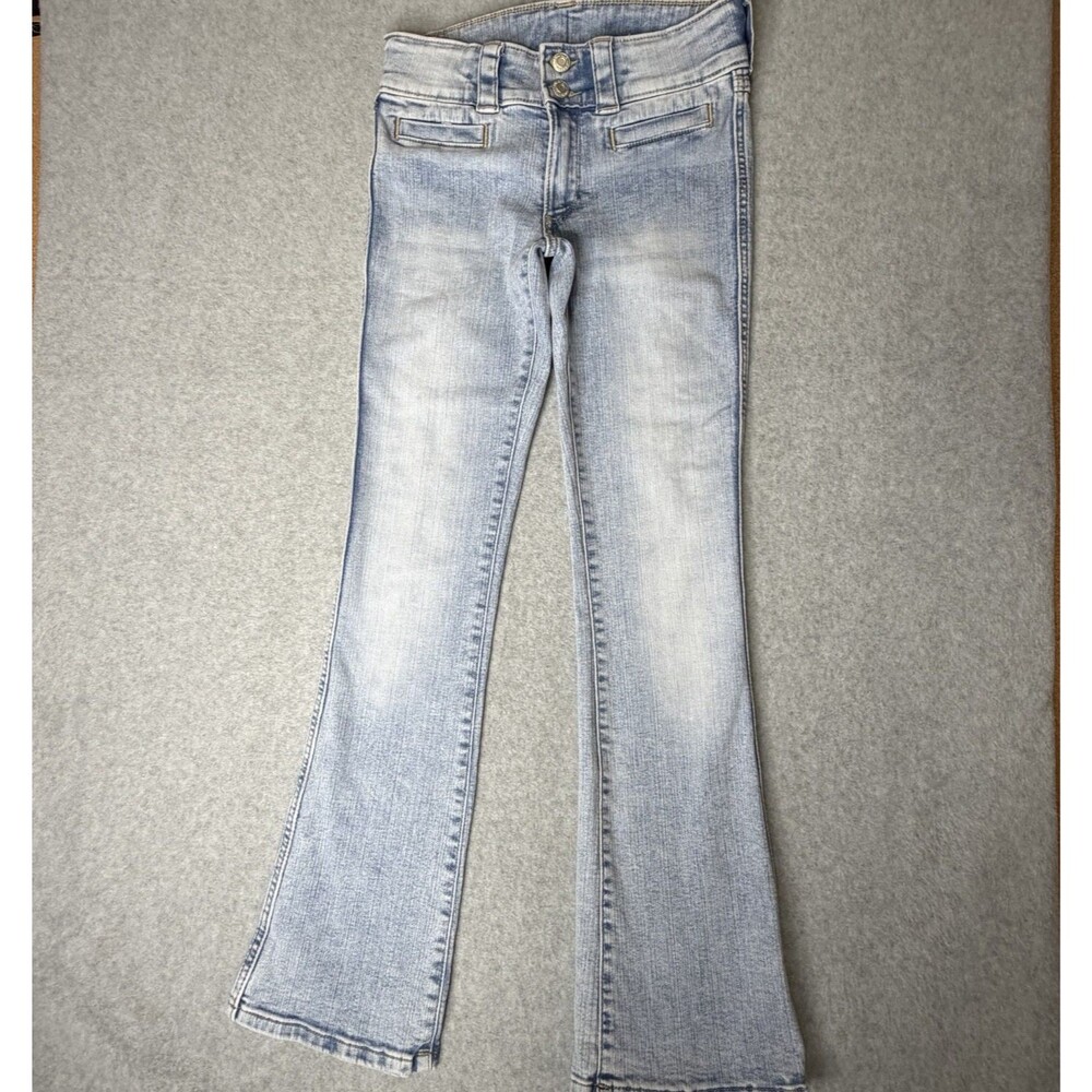 H&M Girls Size 14 Pale Blue Denim Low Rise Bootcut Jeans Adjustable Waist